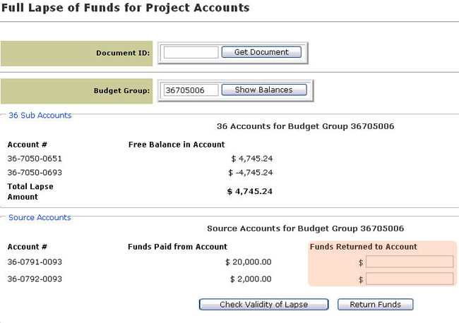 Funds to be returned