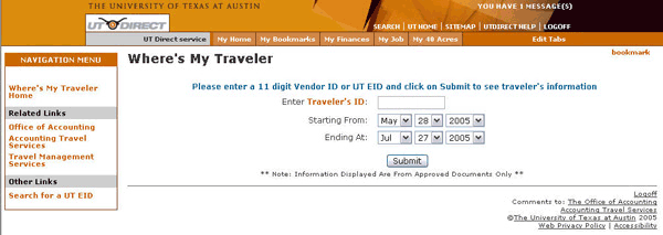 Where's My Traveler - Trip Search Criteria