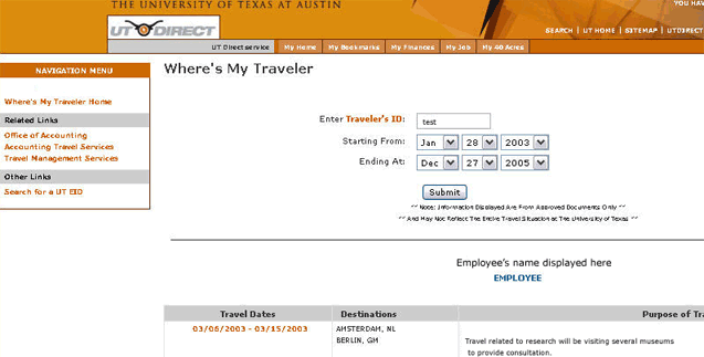 Where's My Traveler - Traveler Trip Dates